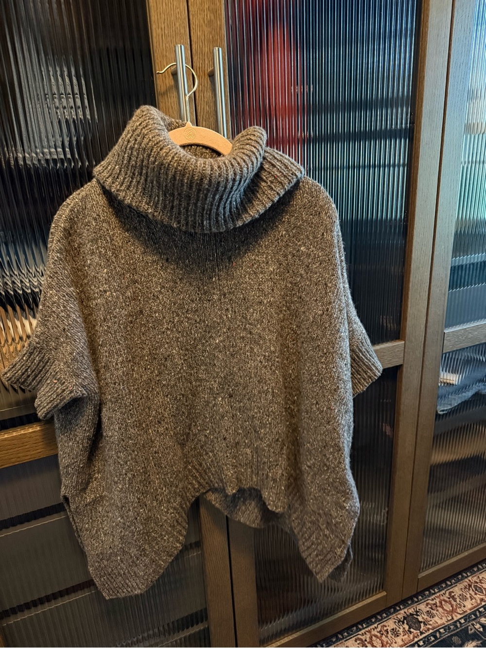 Theory Wool and Cashmere Marled Poncho Turtleneck Sweater
